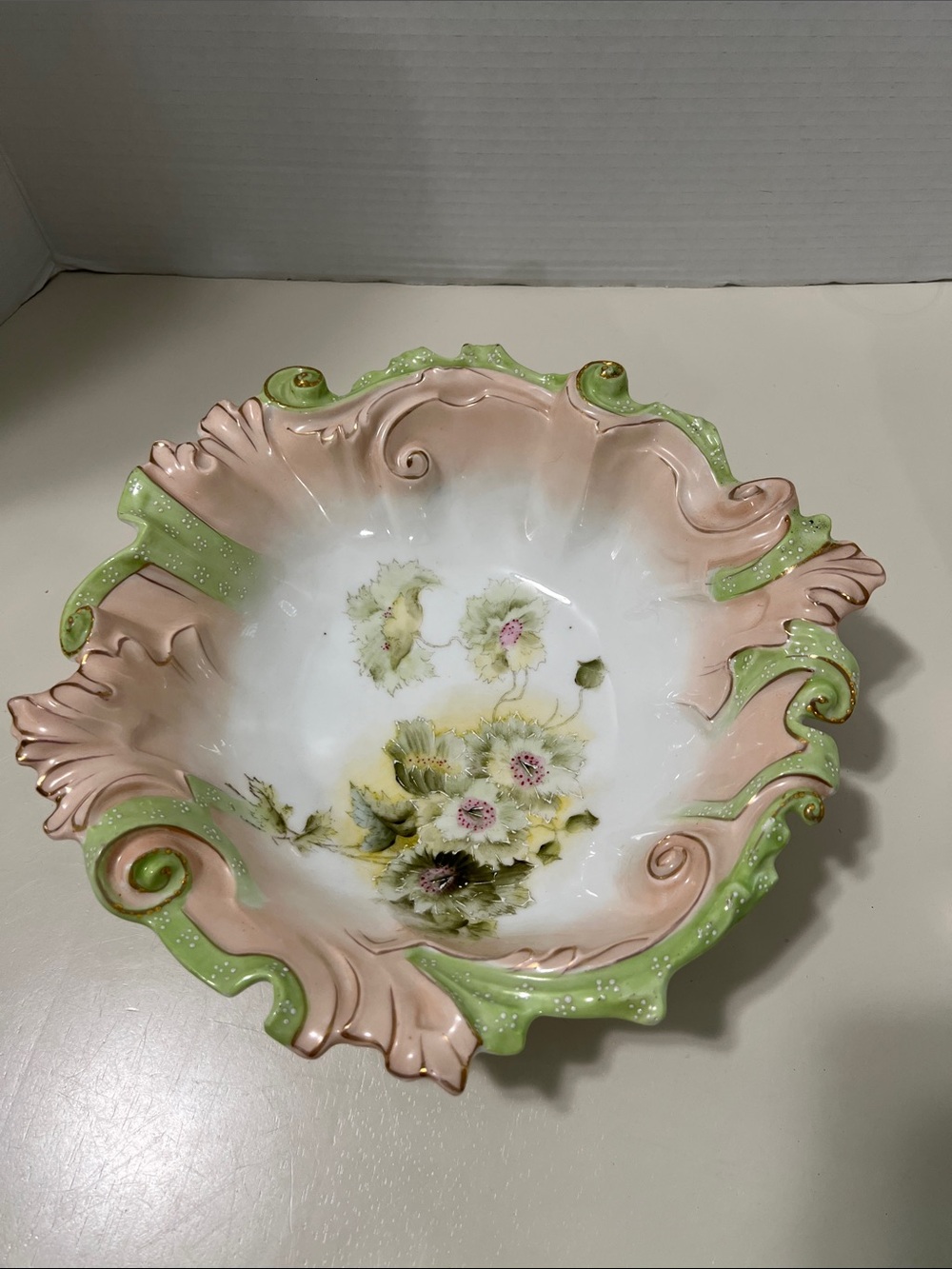 Antique RS Prussia Hand-Painted Floral Serving Bowl